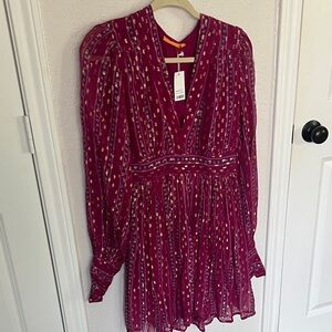 Oliphant Fuchsia Long Sleeve Dress with Gold Accents